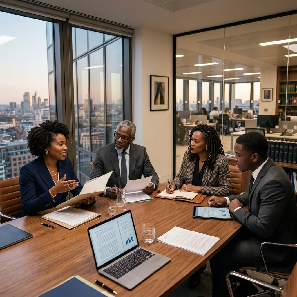 Diverse group of legal professionals having a productive meeting